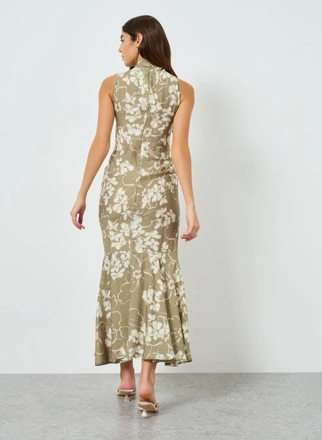 Styli  Women Green Floral Sleeveless Mermaid Maxi Dress for Women | Best Price UAE